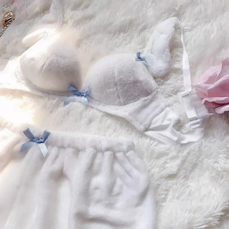 Women Velvet Pajamas Bra Top and Shorts Cartoon Rabbit Ear Ruffle White Pink Sexy Underwear Cute Girl Sleepwear
Women Velvet Pajamas Bra Top and Shorts Cartoon Rabbit Ear Ruffle White Pink Sexy Underwear Cute Girl Sleepwear