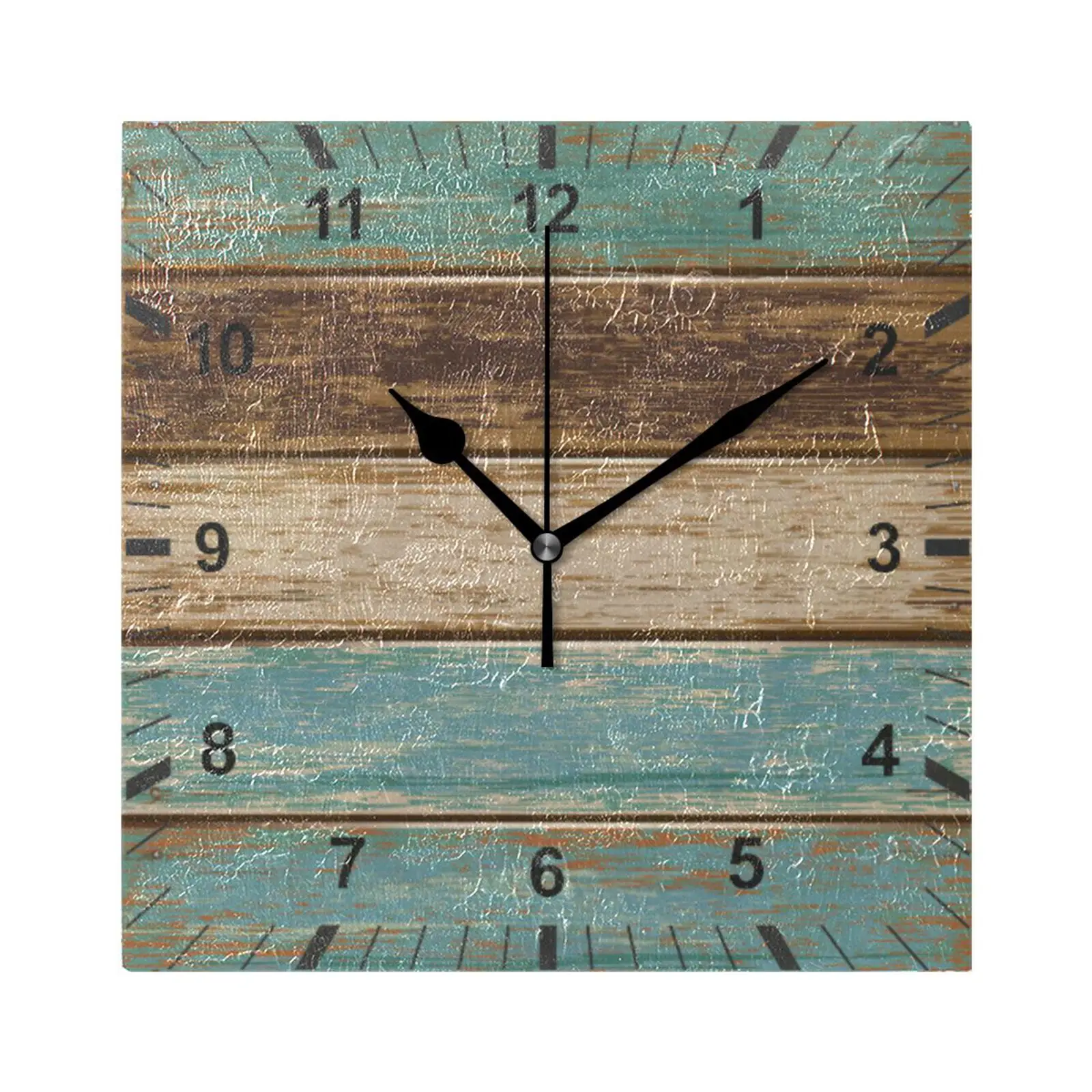 

Часы настенные в деревенском стиле, декоративные тихие квадратные бесшумные настольные часы с деревянной текстурой, на батарейках