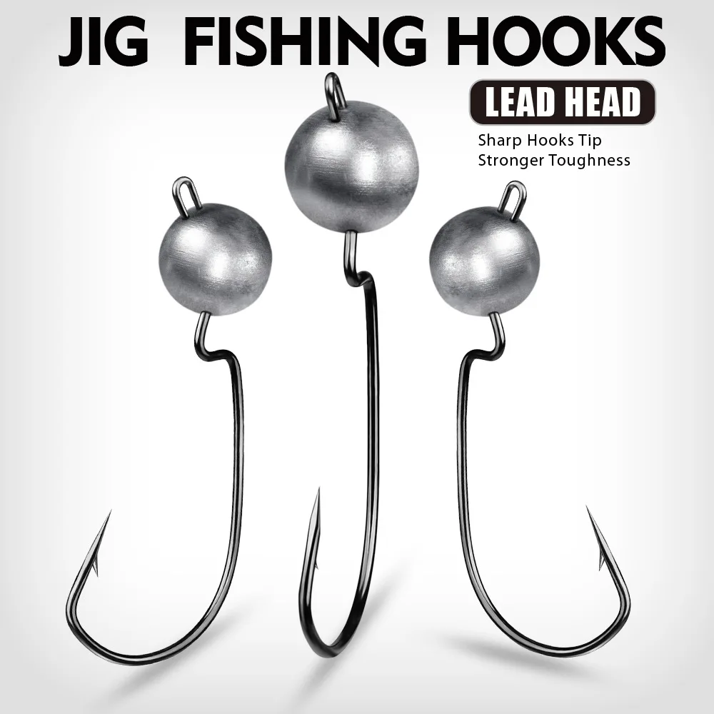

PROBEROS 5Pcs Wide Crank Offset Fishing Hooks 3.5-5-7-10g Jig Head Fishhooks For Soft Worm Lure Barbed Carp Fishing Tackle Jig06