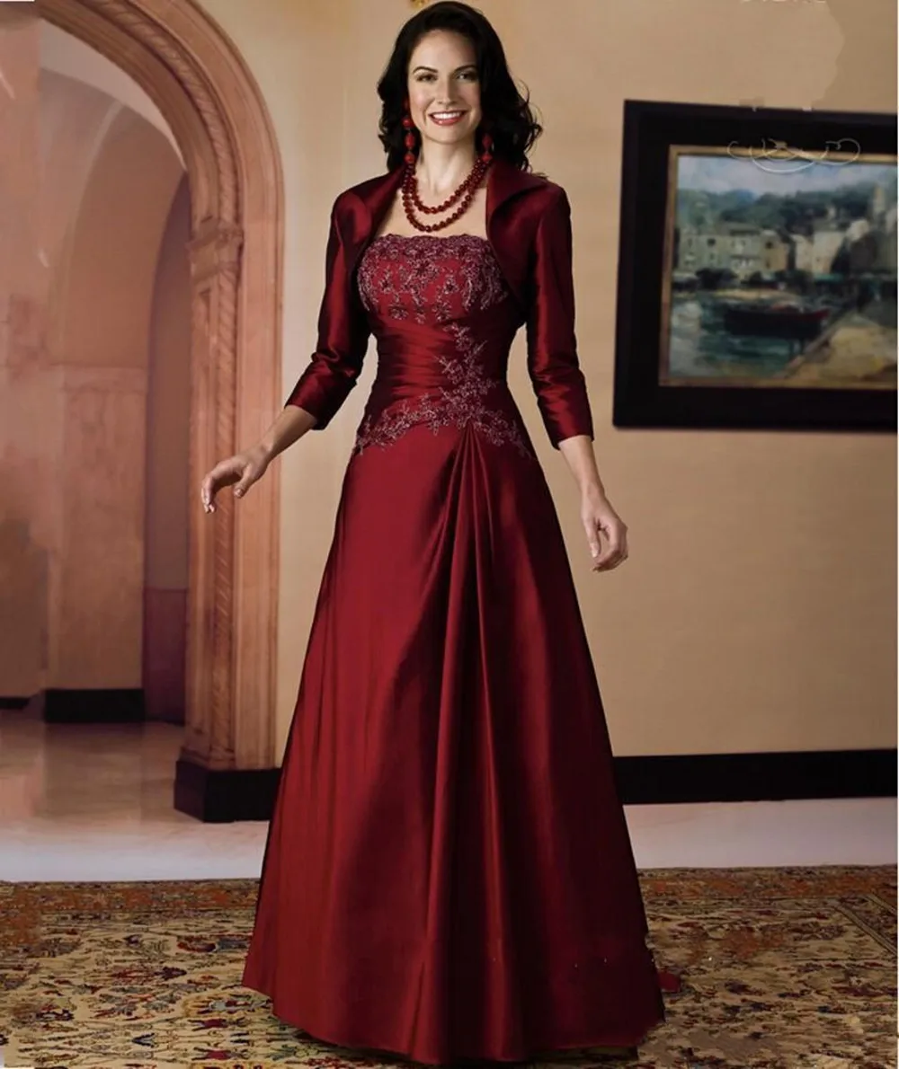 

Burgundy Mother of the Bride Dresses for Wedding with Jacket Grandmother Groom Mother Dresses Formal Party Gowns vestido mae da