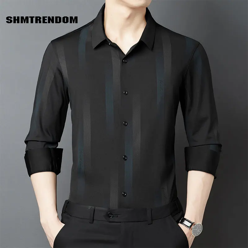 Silky Seamless Elastic High-End Luxury Stripe Long Sleeve Men Shirt Autumn New Quality Fashion Casual Gentleman Camisa Masculina
Silky Seamless Elastic High-End Luxury Stripe Long Sleeve Men Shirt Autumn New Quality Fashion Casual Gentleman Camisa Masculina