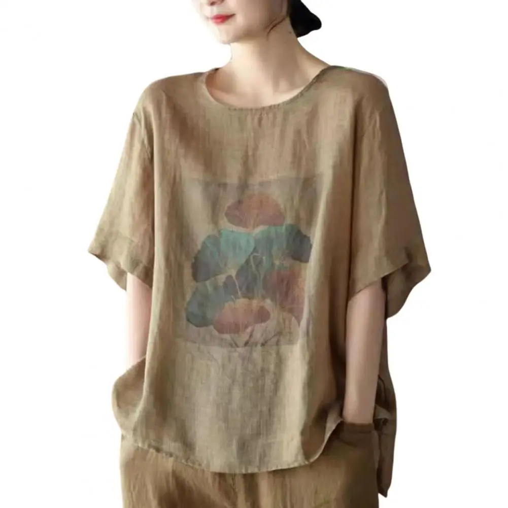 Vintage Women T-shirt Round Neck Loose Leaf Printed Half Sleeves Thin Top Women 2023
Vintage Women T-shirt Round Neck Loose Leaf Printed Half Sleeves Thin Top Women 2023