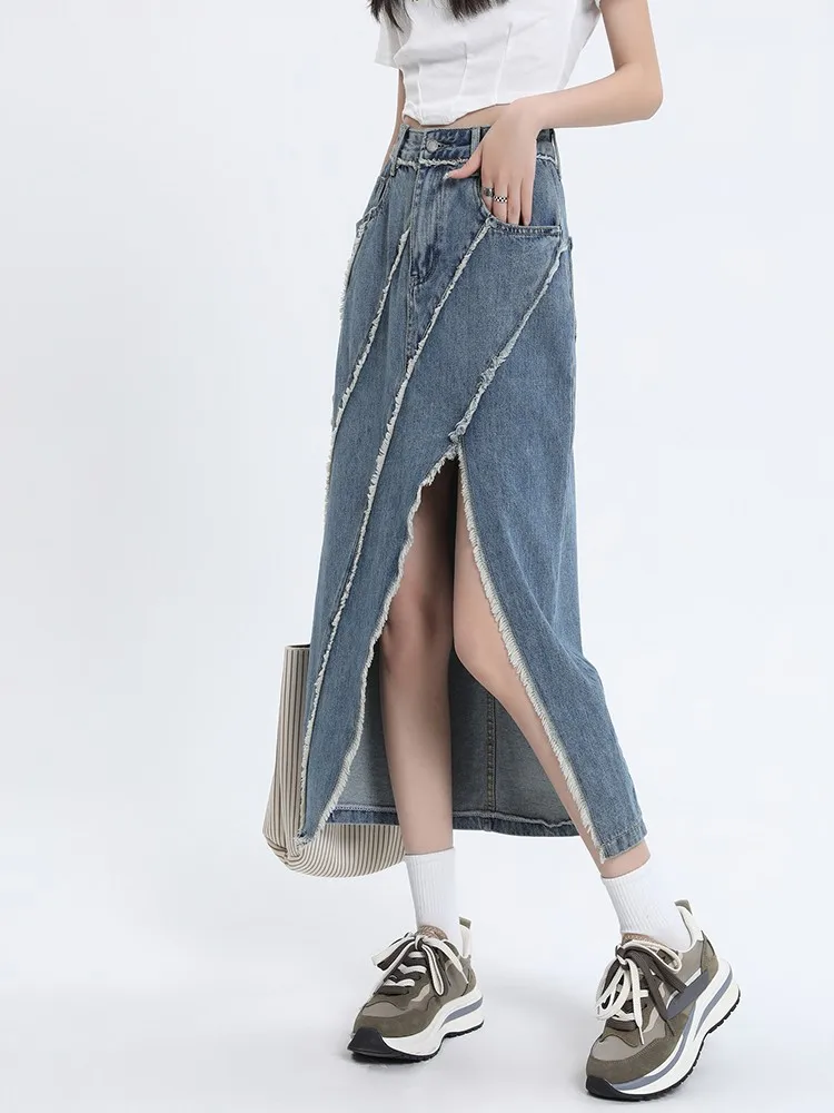 GUUZYUVIZ Summer Ragged Split Long Skirt High Waist Denim A Line Jean Skirts For Ladies Korean
GUUZYUVIZ Summer Ragged Split Long Skirt High Waist Denim A Line Jean Skirts For Ladies Korean
