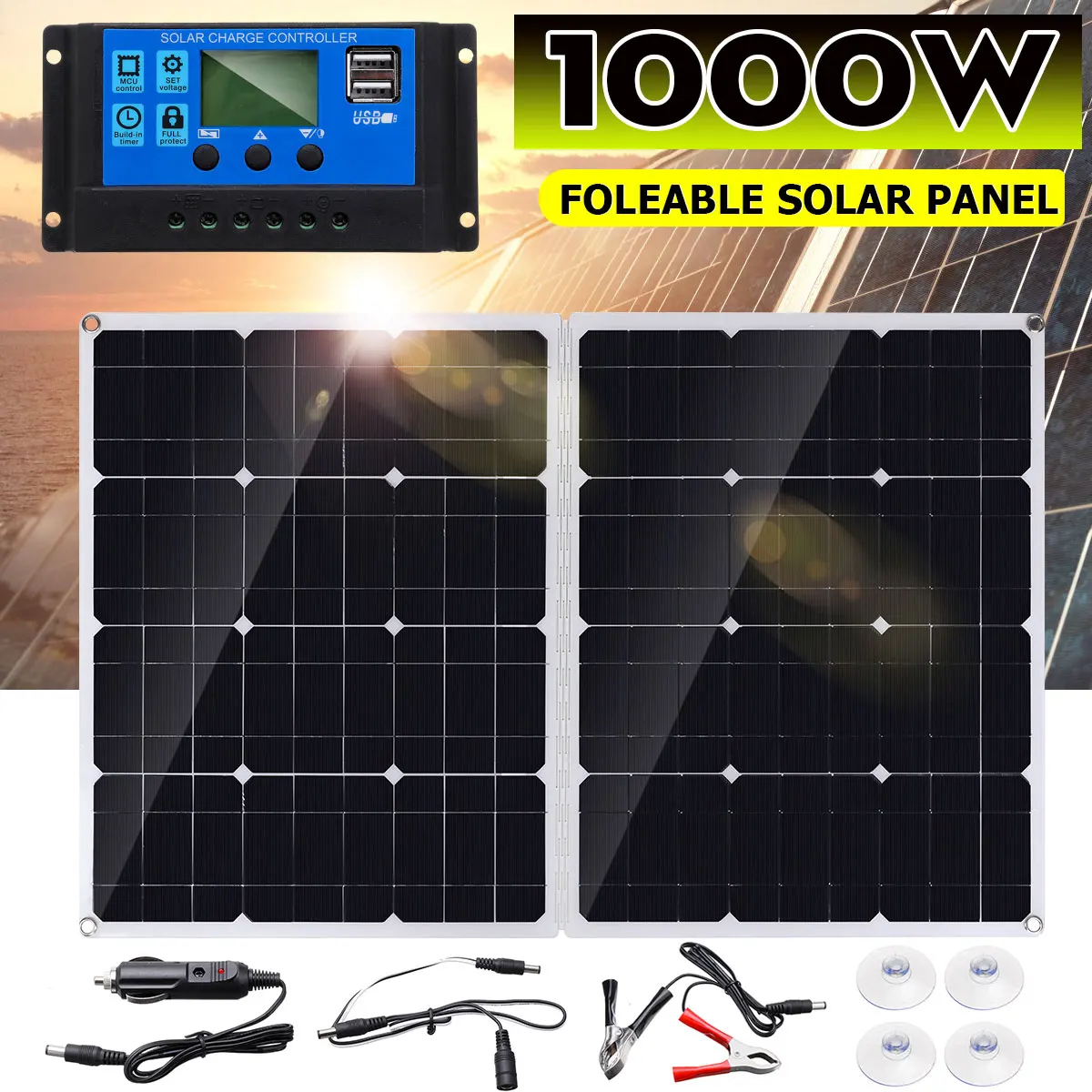 1000W Solar Panel Kit Complete 12V 10A-100A Lithium Solar Charge Controller Solar Cell for RV Camper USB Charger Outdoor Supply
1000W Solar Panel Kit Complete 12V 10A-100A Lithium Solar Charge Controller Solar Cell for RV Camper USB Charger Outdoor Supply