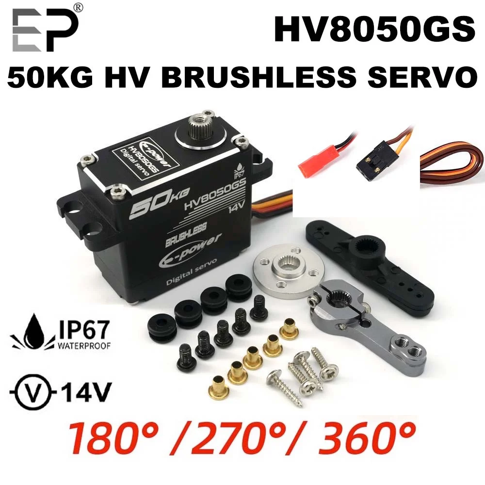 EP Waterproof Brushless Servo 50KG HV8050GS 180°/270°/360° Aluminum Digital 14V HV Servo for RC Car Truck Crawler Boat Robot
EP Waterproof Brushless Servo 50KG HV8050GS 180°/270°/360° Aluminum Digital 14V HV Servo for RC Car Truck Crawler Boat Robot