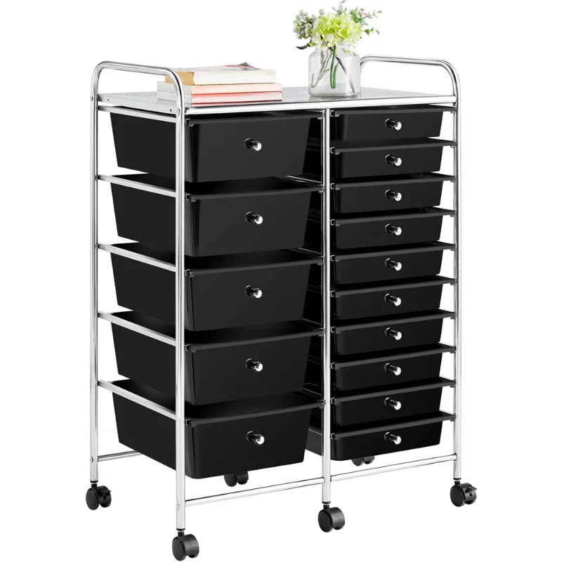 15 Drawers Metal Frame Storage Cart, with Lockable Wheels, Black Storage Box SmileMart Cart Rack for Kitchen Snacks Storage
15 Drawers Metal Frame Storage Cart, with Lockable Wheels, Black Storage Box SmileMart Cart Rack for Kitchen Snacks Storage