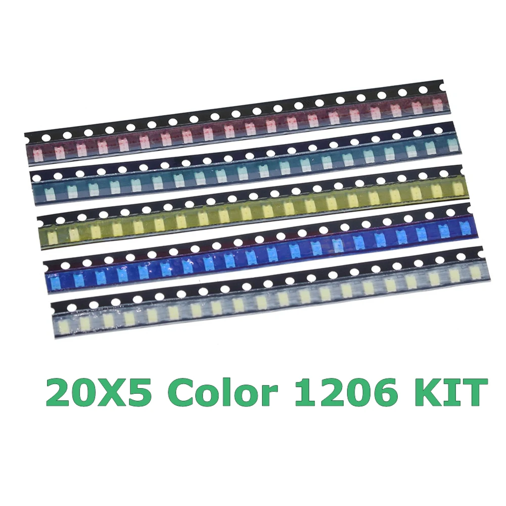 100pcs 5 Values 1206 SMD LED Light Assortment Kit Red White Green Blue Yellow 13x18x0.1cm Electron Components Spare Tools
100pcs 5 Values 1206 SMD LED Light Assortment Kit Red White Green Blue Yellow 13x18x0.1cm Electron Components Spare Tools