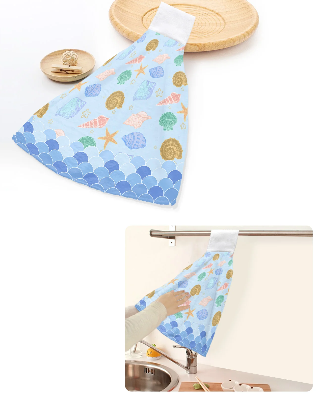 

Ocean Shell Starfish Hand Towels Home Kitchen Bathroom Dishcloths Hand Towel With Hanging Loops Quick Dry Soft Absorbent Towels