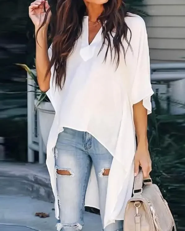 Elegant Batwing Sleeve High Low Hem Casual Top Office Lady Shirt for Women 2022 Summer New Long Sleeve Tops Women's Clothes
Elegant Batwing Sleeve High Low Hem Casual Top Office Lady Shirt for Women 2022 Summer New Long Sleeve Tops Women's Clothes