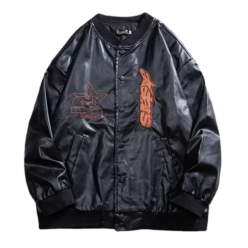 Brown Leather Jacket Men Spring Motorcycle High Street Baseball Bomber Jackets Unisex Loose Embroidery Varsity Coat Couple 2023
Brown Leather Jacket Men Spring Motorcycle High Street Baseball Bomber Jackets Unisex Loose Embroidery Varsity Coat Couple 2023