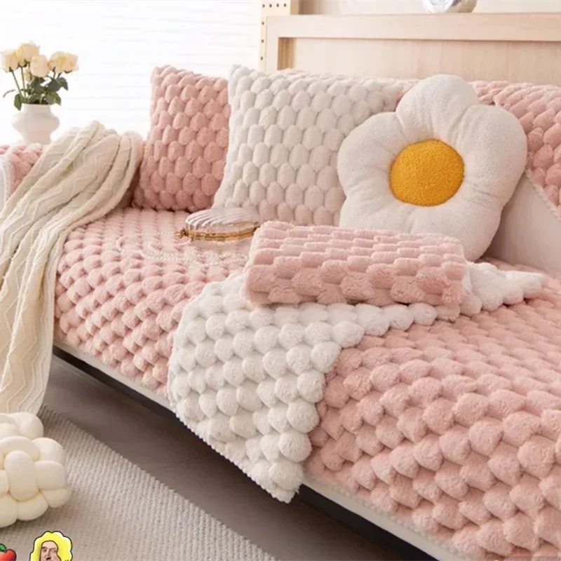 

Зимнее розовое теплое диванное полотенце, утолщенное плюшевое L Угловое универсальное покрывало для дивана, мягкая Нескользящая подушка для дивана, для гостиной
