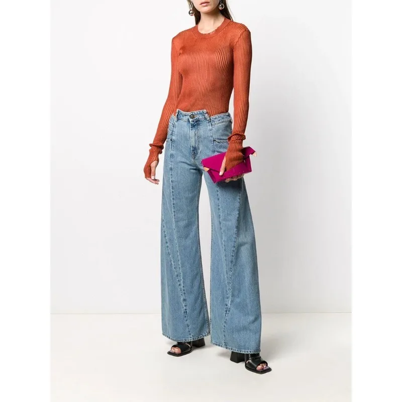 Джинсы Mm6 @ с прострочкой 2023, широкие брюки с высокой талией и шваброй для женщин, новые стили на осень и зиму