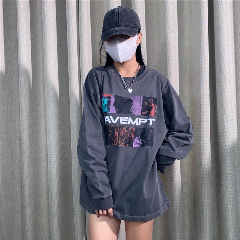 

High-Quality CAVEMPT C.E T Shirt Men Women 1:1 Batik Grey Figure Pictorial Long Sleeve T-Shirt Cav Empt Vintage Top Tees