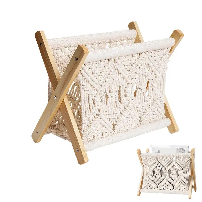 Boho Rack Baskets With Macrame Wood&Cotton Rope Fabric Design Standing Floor Baskets For Storaging Books Mail Remote And Nursery
Boho Rack Baskets With Macrame Wood&Cotton Rope Fabric Design Standing Floor Baskets For Storaging Books Mail Remote And Nursery