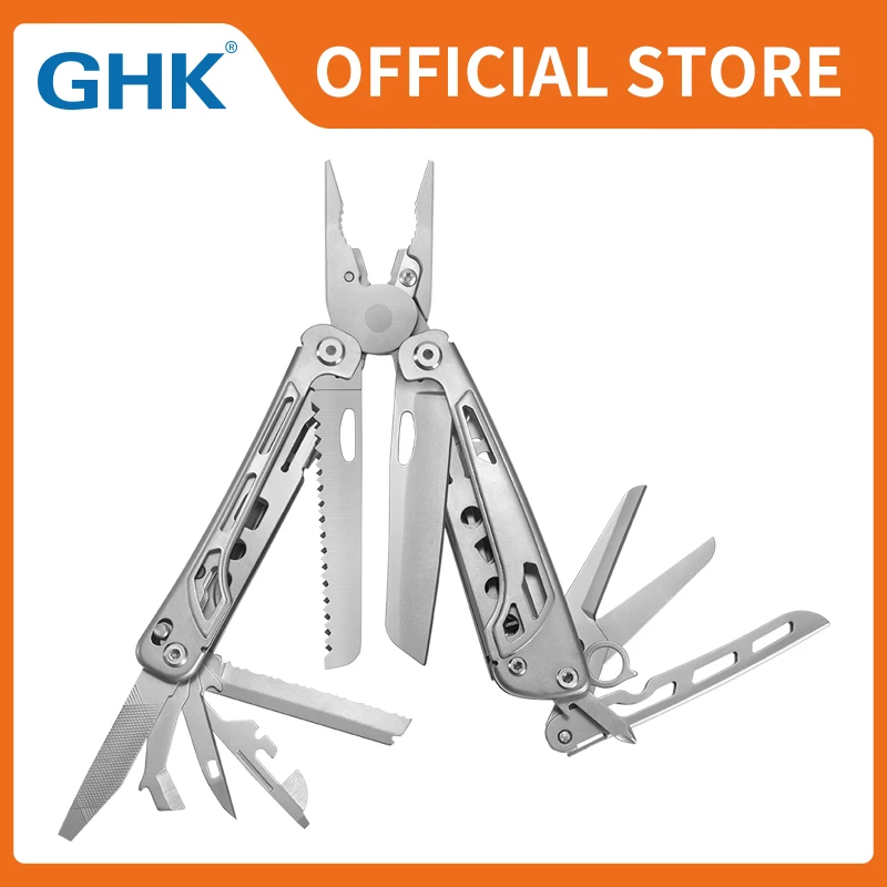 GHK Official New Design Outdoor Camping Lockable 16 in 1 Folding Pliers Multitool with Big Scissors
GHK Official New Design Outdoor Camping Lockable 16 in 1 Folding Pliers Multitool with Big Scissors