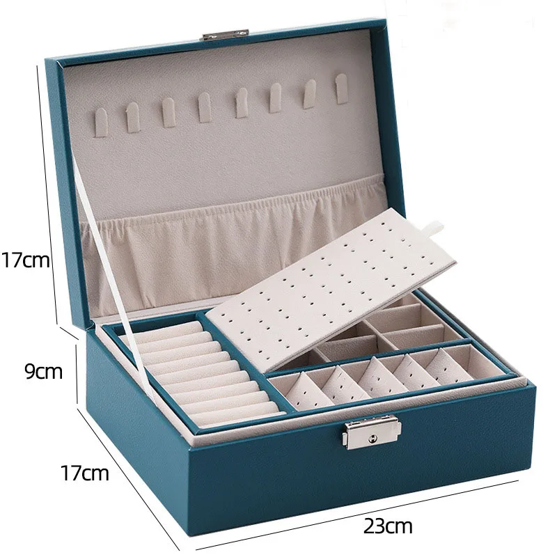 Two-Layer Leather Jewelry Box Organizer Earrings Rings Necklace Storage Case with Lock Women Girls Gift
Two-Layer Leather Jewelry Box Organizer Earrings Rings Necklace Storage Case with Lock Women Girls Gift