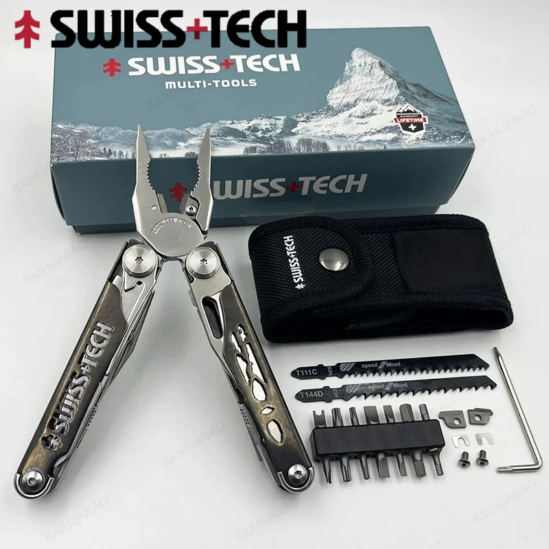 

SWISS TECH 37 In 1 Multitool Pliers Folding Multi Tool Scissors Cutter Replaceable Saw Blade EDC Outdoor Survival Equipment