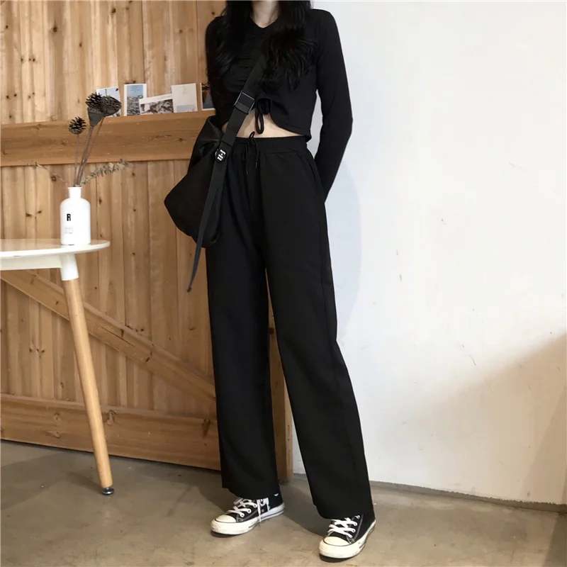 Womne Pants Clothes Black, High Waist, Wide Legs, Hanging Feeling, Sports, Loose Forest
Womne Pants Clothes Black, High Waist, Wide Legs, Hanging Feeling, Sports, Loose Forest