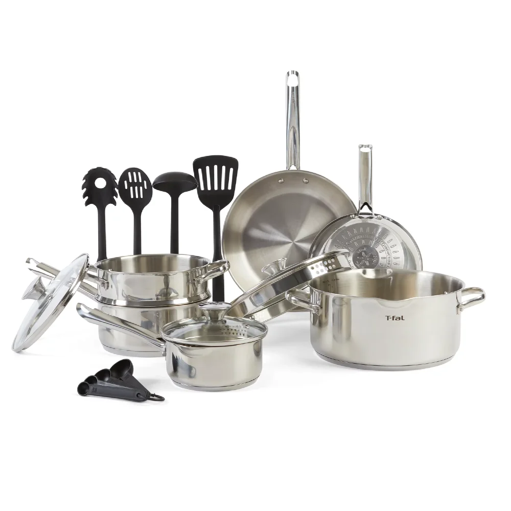 T-fal Cook & Strain Stainless Steel Cookware Set, 14 Piece Set, Dishwasher Safe
T-fal Cook & Strain Stainless Steel Cookware Set, 14 Piece Set, Dishwasher Safe