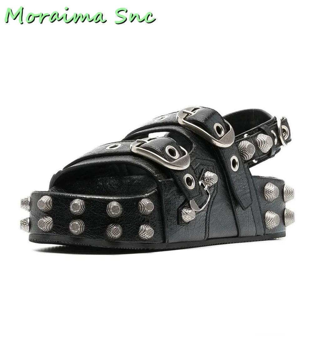 Metal Buckle Platform Button Decor Sandals Open Toe Black Solid Genuine Leather Women Men Shoes Summer High Quality Large Size
Metal Buckle Platform Button Decor Sandals Open Toe Black Solid Genuine Leather Women Men Shoes Summer High Quality Large Size
