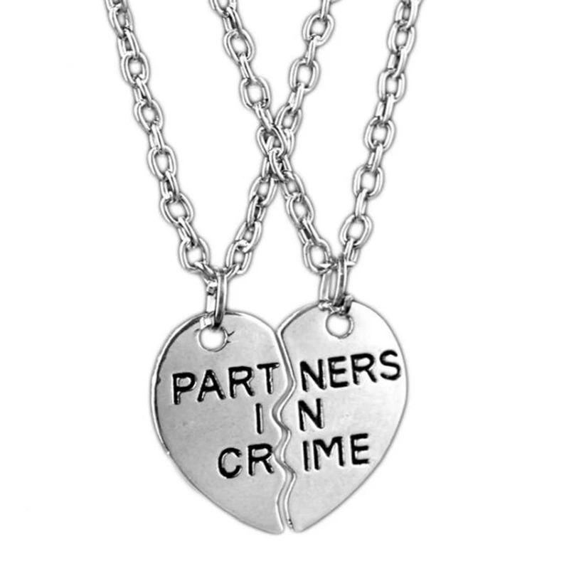 

Best Friend Heart Yin Yang Partners In Crime Necklace Pendant Vintage BFF Couple Broken Heart Choker Women Jewelry Gift Bijoux