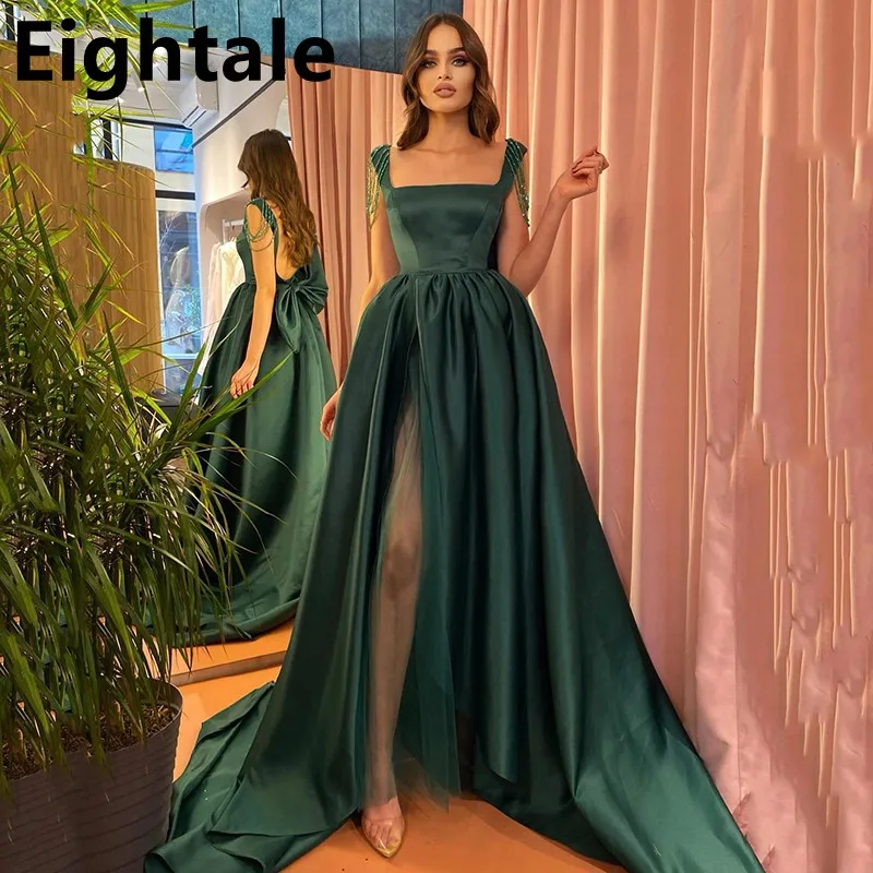 Emerald Green A Line Split Evening Dresses Sexy Open Back With Big Bow Scoop Neckline Arabic Party Celebrity Gowns Prom Wears
Emerald Green A Line Split Evening Dresses Sexy Open Back With Big Bow Scoop Neckline Arabic Party Celebrity Gowns Prom Wears