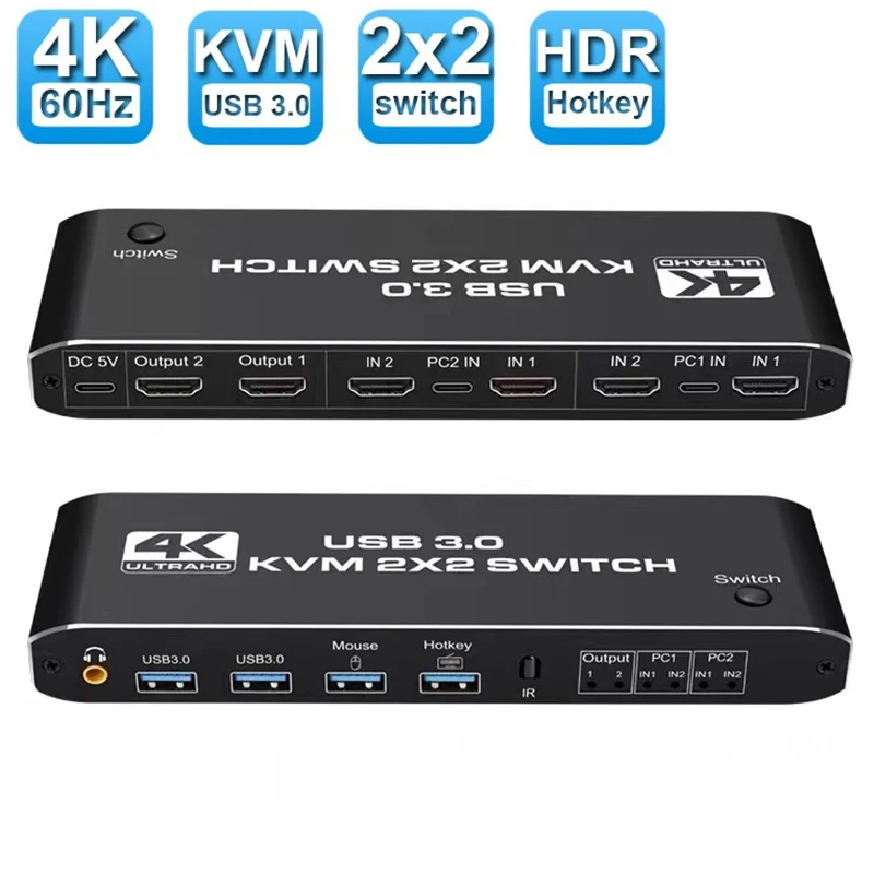 HDMI KVM Switch HDMI 2.0 USB 3.0 4K 120Hz Converter Video HDCP Data Dual Monito Extended Display USB Switcher
HDMI KVM Switch HDMI 2.0 USB 3.0 4K 120Hz Converter Video HDCP Data Dual Monito Extended Display USB Switcher