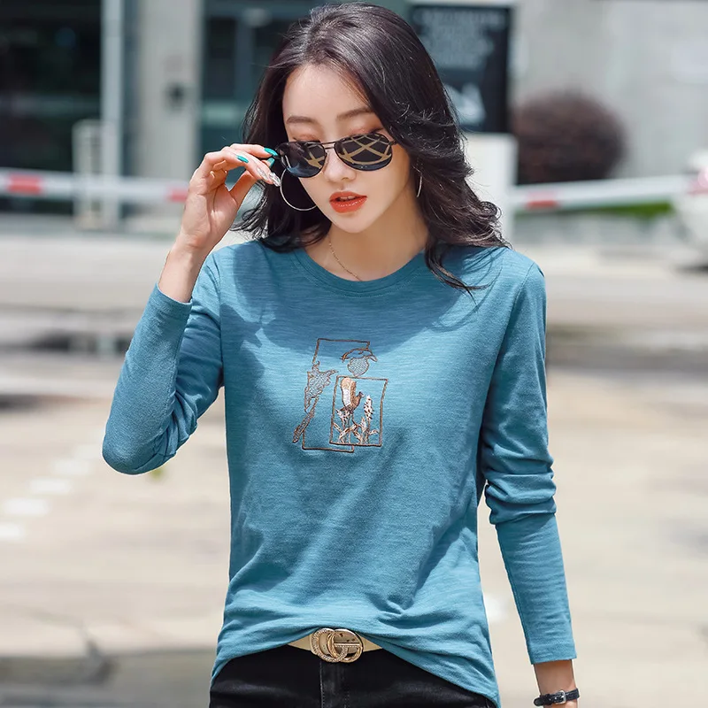 2022 Autumn Clothes Pure Cotton Long-sleeved Women's T-shirt V-neck Embroidery Solid Color Loose All-match Top Bottoming Shirt
2022 Autumn Clothes Pure Cotton Long-sleeved Women's T-shirt V-neck Embroidery Solid Color Loose All-match Top Bottoming Shirt