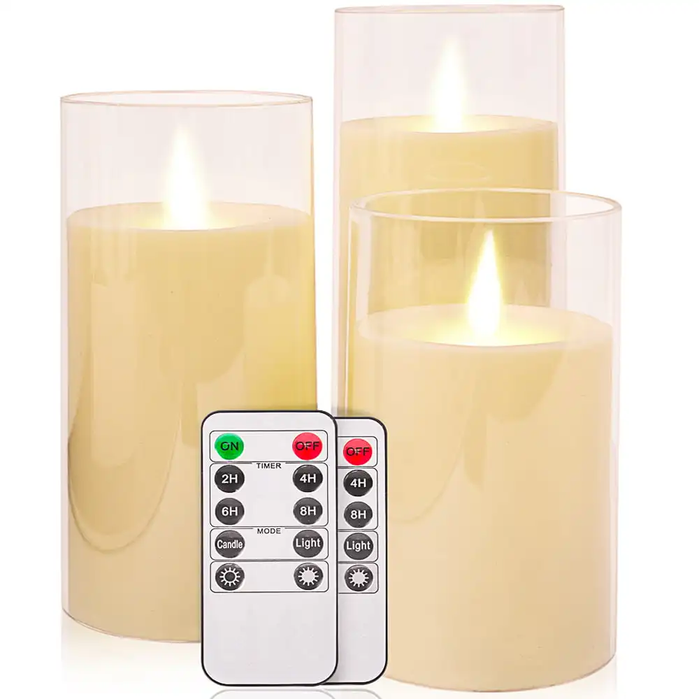 Flickering Flameless Candles, Battery Operated Acrylic LED Pillar Candles, Ivory White, Set of 3
Flickering Flameless Candles, Battery Operated Acrylic LED Pillar Candles, Ivory White, Set of 3