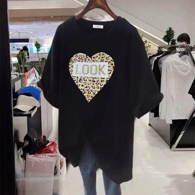 Plus Size 6XL 150kg Women Summer Hearted T Shirt O Neck Short Sleeve Casual Large Leopard Tees Female Loose Tops Mferlier
Plus Size 6XL 150kg Women Summer Hearted T Shirt O Neck Short Sleeve Casual Large Leopard Tees Female Loose Tops Mferlier