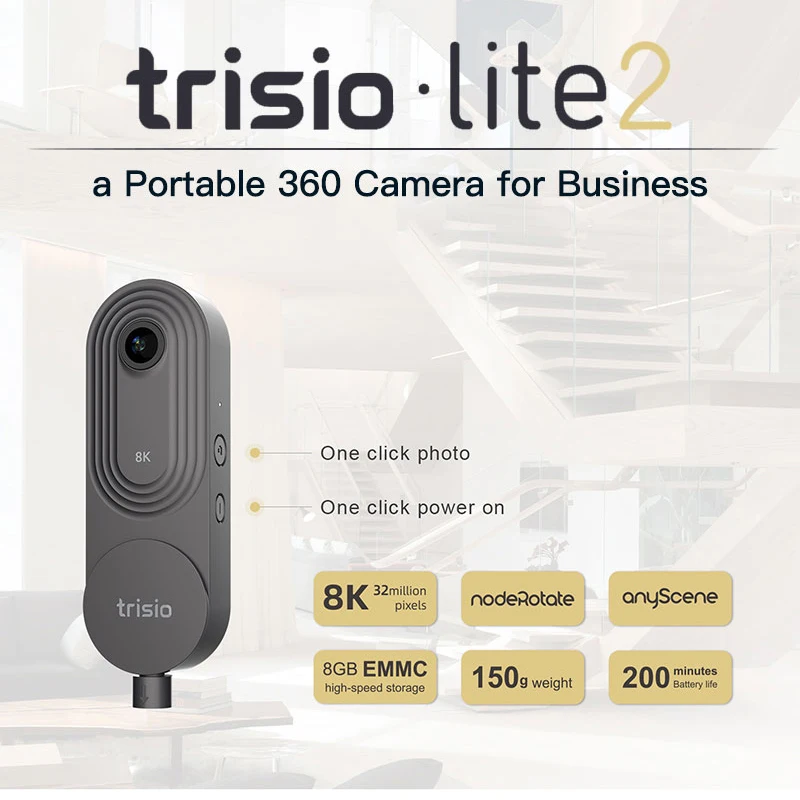 8K 32MP Sony Sensor One Key Shooting 150G 200Min VR Camera Trisio Lite 2 WIFI 360 Panoramic Camera for Car Estate Exhibition
8K 32MP Sony Sensor One Key Shooting 150G 200Min VR Camera Trisio Lite 2 WIFI 360 Panoramic Camera for Car Estate Exhibition