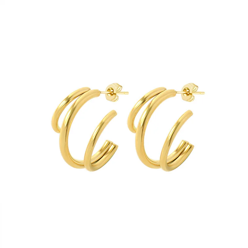New Design Creative Three Layers Wire Hollow Crescent CC Earring Stainless Steel Gold Moon Hoop Earrings for Women
New Design Creative Three Layers Wire Hollow Crescent CC Earring Stainless Steel Gold Moon Hoop Earrings for Women