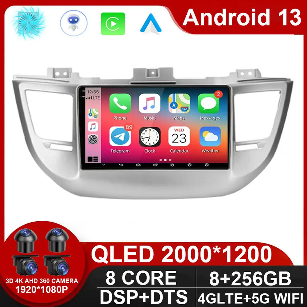 Автомобильное радио Android 13 Carplay для Hyundai Tucson IX35 3 2015 2016 2017 2018 мультимедийный