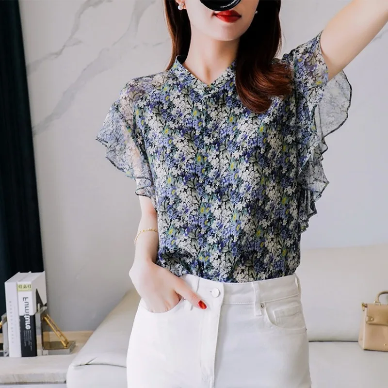 Chiffon Women's Shirt Summer 2023 New Prints Blouses Loose Short Sleeves O-neck Top Ladies Ruffles Clothing YCMYUNYAN
Chiffon Women's Shirt Summer 2023 New Prints Blouses Loose Short Sleeves O-neck Top Ladies Ruffles Clothing YCMYUNYAN