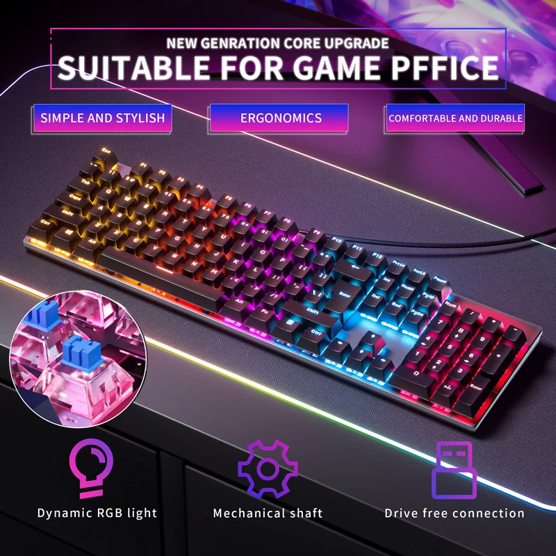 RGB USB Mechanical Gaming Keyboard Blue Switch 104 Keys Mechanical Keyboard Wired Optical Hot-Swappable Switch Game PC Gamer
RGB USB Mechanical Gaming Keyboard Blue Switch 104 Keys Mechanical Keyboard Wired Optical Hot-Swappable Switch Game PC Gamer