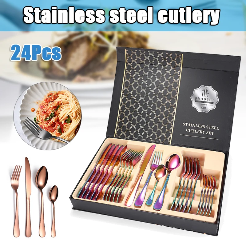 24pcs/set Stainless Steel Tableware Cutlery Sets Cutter Fork Spoon Set Dining Room Dining Cutlery Set Tableware Set Wwo66
24pcs/set Stainless Steel Tableware Cutlery Sets Cutter Fork Spoon Set Dining Room Dining Cutlery Set Tableware Set Wwo66