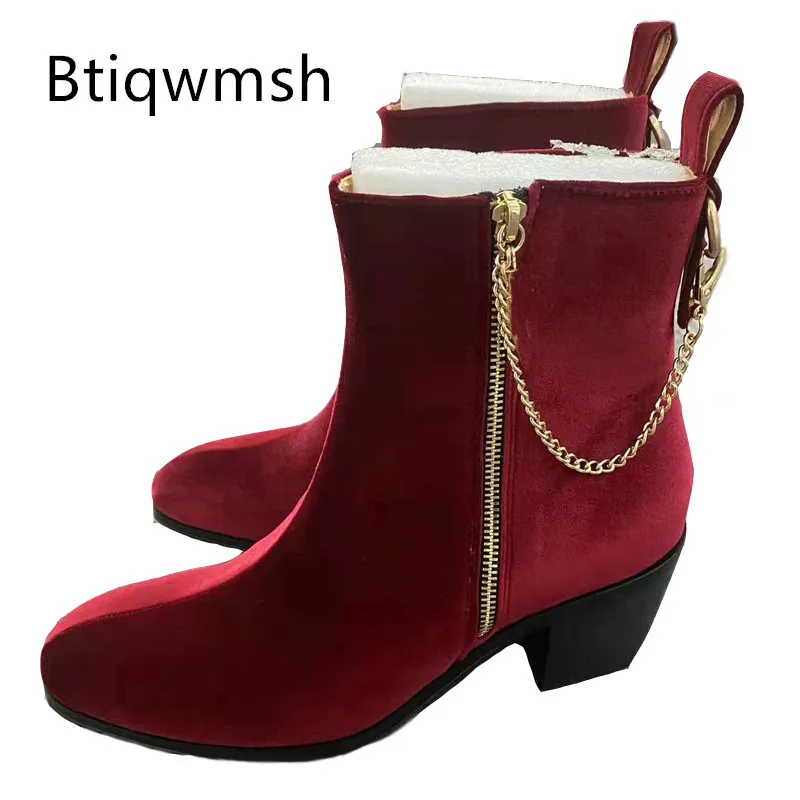 Luxury Velvet Ankle Boots Woman Pointed Toe Gold Chain high Heels Shoes For Men Fashion Wine Red Party Shoes Winter
Luxury Velvet Ankle Boots Woman Pointed Toe Gold Chain high Heels Shoes For Men Fashion Wine Red Party Shoes Winter