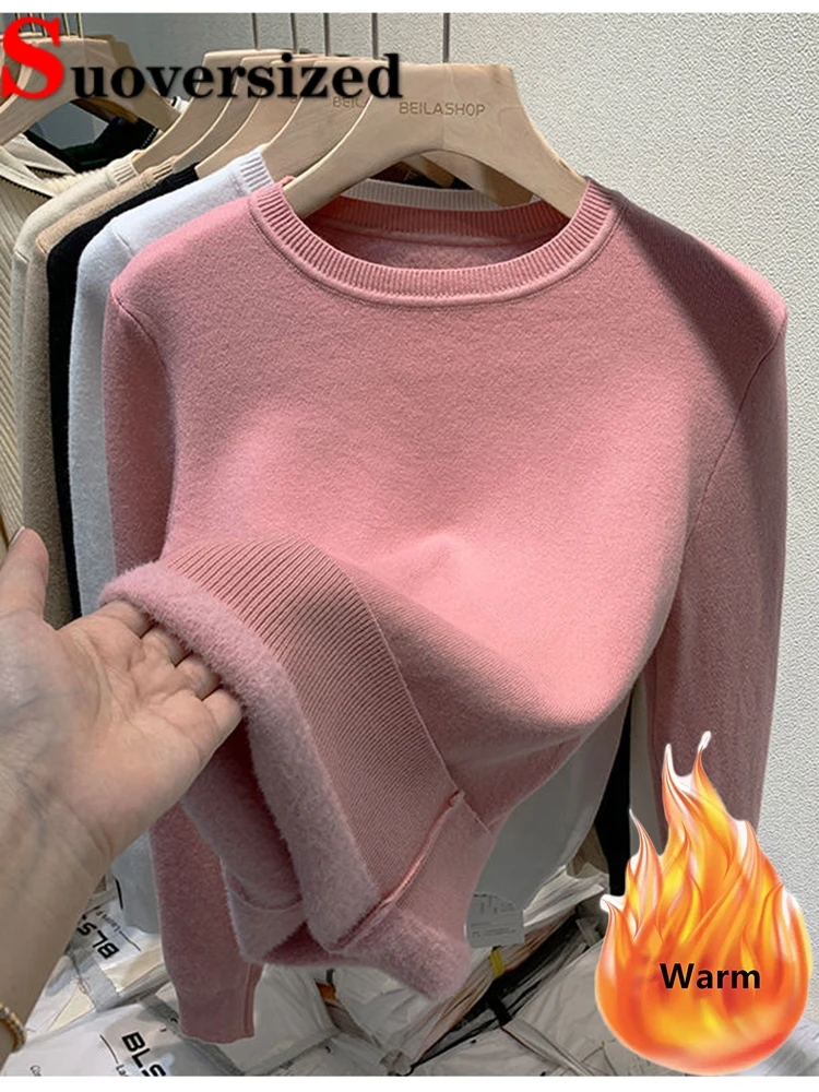 Thicken Velvet Lined Warm O-neck Pullover Winter Soft Long Sleeve Knitwears Tops Plush Slim Elegant Jumpers Women Bottom Sweater
Thicken Velvet Lined Warm O-neck Pullover Winter Soft Long Sleeve Knitwears Tops Plush Slim Elegant Jumpers Women Bottom Sweater