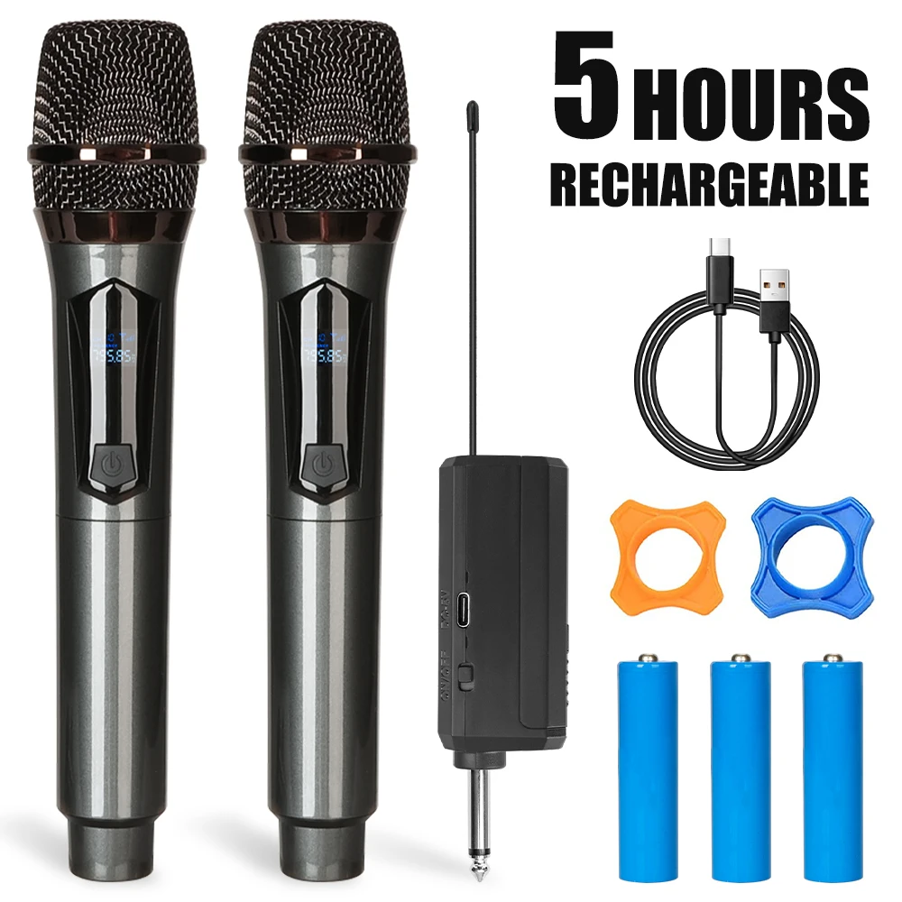 Wireless microphone 2 channel 1200mAh battery UHF microphone Handheld Dynamic Karaoke Mic for party karaoke church show meeting
Wireless microphone 2 channel 1200mAh battery UHF microphone Handheld Dynamic Karaoke Mic for party karaoke church show meeting