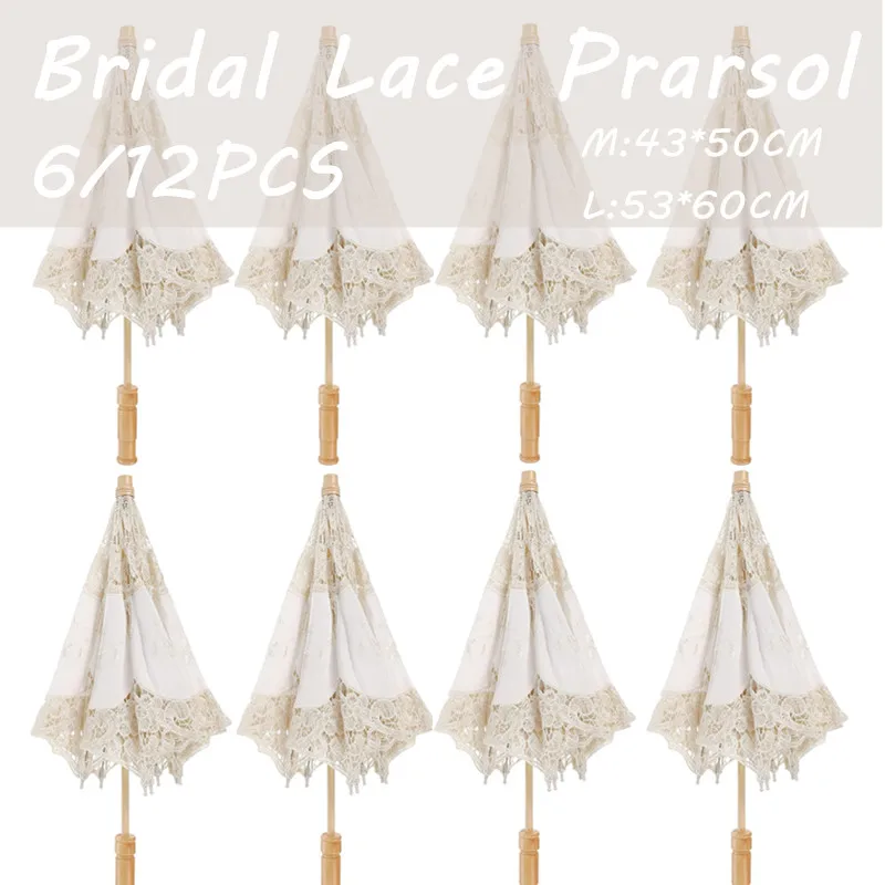 

6/12PCS Vintage Lace Parasol Umbrellas Wedding Bridal Umbrella Photograph Parasol for Gift Tea Party Adult Size Lady Costume