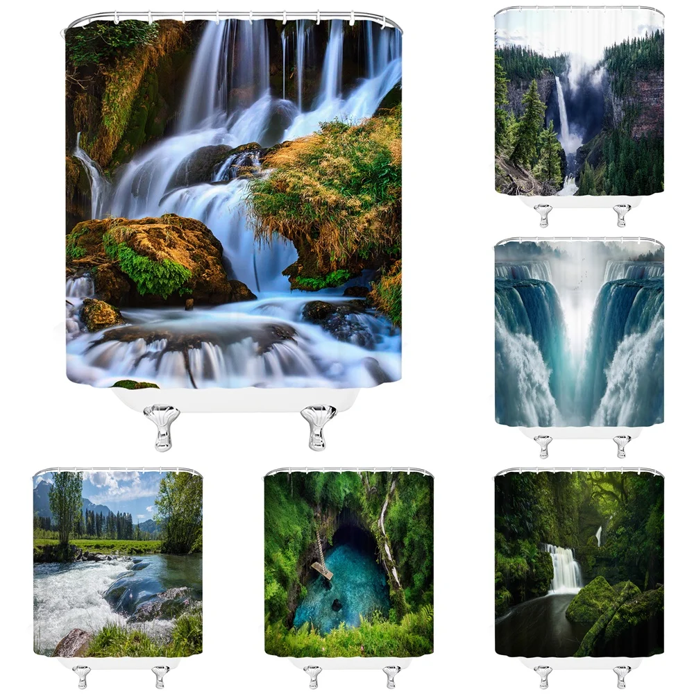 Natural Scenery Waterfall Shower Curtains Spring Green Trees Plant Lake River Landscape Bath Decor Polyester Cloth Curtain Sets
Natural Scenery Waterfall Shower Curtains Spring Green Trees Plant Lake River Landscape Bath Decor Polyester Cloth Curtain Sets