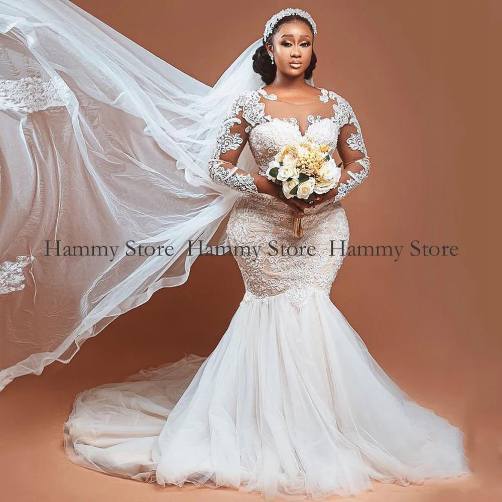 Africa Wedding Dress Sexy Illusion Long Sleeves Scoop Neck Delicate Lace Soft Tulle Black Women Mermaid Bridal Dresses 
Africa Wedding Dress Sexy Illusion Long Sleeves Scoop Neck Delicate Lace Soft Tulle Black Women Mermaid Bridal Dresses