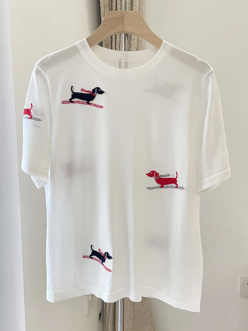 TB Ice Silk Knit Women's Round Neck Pullover Short Sleeve T-shirt Top Jacquard Dog Academy Style Versatile Loose Short Style
TB Ice Silk Knit Women's Round Neck Pullover Short Sleeve T-shirt Top Jacquard Dog Academy Style Versatile Loose Short Style