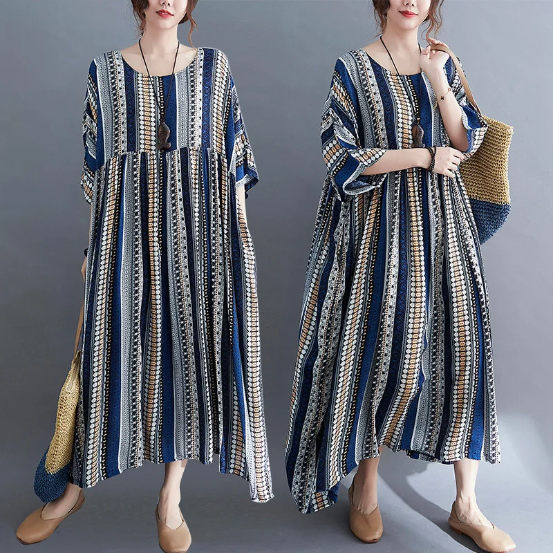 2022 Summer New Stripe Short Sleeve Round Neck Loose Large Swing Dress For Women
2022 Summer New Stripe Short Sleeve Round Neck Loose Large Swing Dress For Women