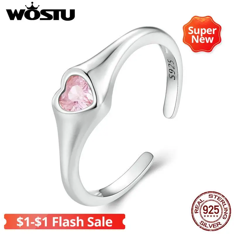 WOSTU Real 925 Sterling Silver Pink Heart Open Ring Romantic Simple Anniversary Rings For Women Fashion Fine Jewelry Party Gift
WOSTU Real 925 Sterling Silver Pink Heart Open Ring Romantic Simple Anniversary Rings For Women Fashion Fine Jewelry Party Gift