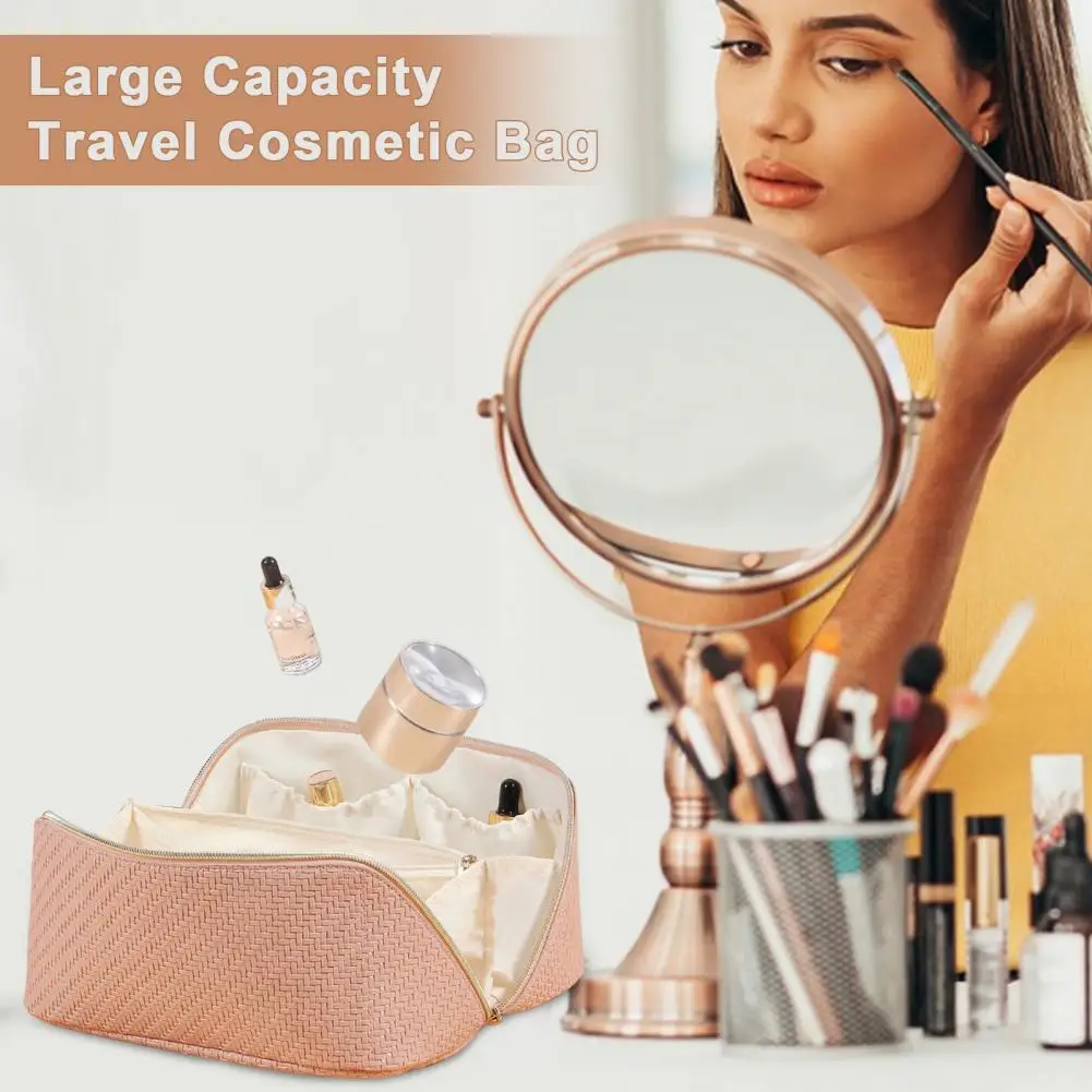 

Women Travel Toiletry Bag Zippers Toiletries Organizer Faux Leather Makeup Brush Lipstick Cosmetic Bag Storage Makeup Cases Tool