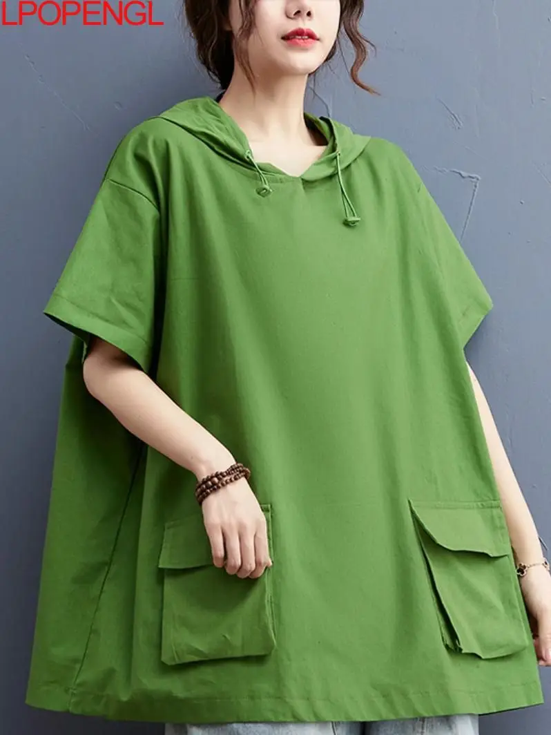 Summer Women Hoodies Sweatshirt Cotton Pullover Lady Tops Shirts Loose Casual Pockets Oversize All-match Short Sleeve Clothing
Summer Women Hoodies Sweatshirt Cotton Pullover Lady Tops Shirts Loose Casual Pockets Oversize All-match Short Sleeve Clothing