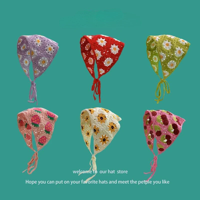 Fashionable Korea Hollow Crochet Triangle Headband Small Mushroom Towel Strap Hair Bag Women Handmade Strawberry Headscarf Hat
Fashionable Korea Hollow Crochet Triangle Headband Small Mushroom Towel Strap Hair Bag Women Handmade Strawberry Headscarf Hat