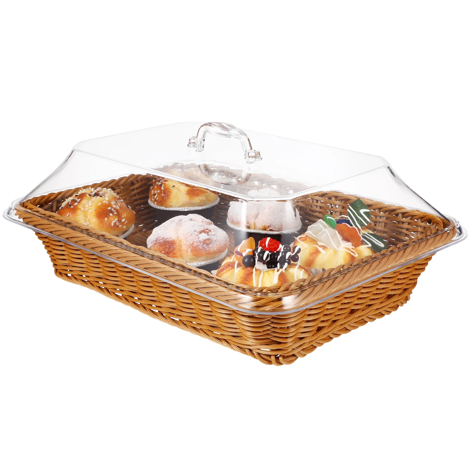 Wicker Bread Basket Serving Imitation Rattan Bread Basket Acrylic Lid Woven Tabletop Food Serving Basket Fruit Basket
Wicker Bread Basket Serving Imitation Rattan Bread Basket Acrylic Lid Woven Tabletop Food Serving Basket Fruit Basket