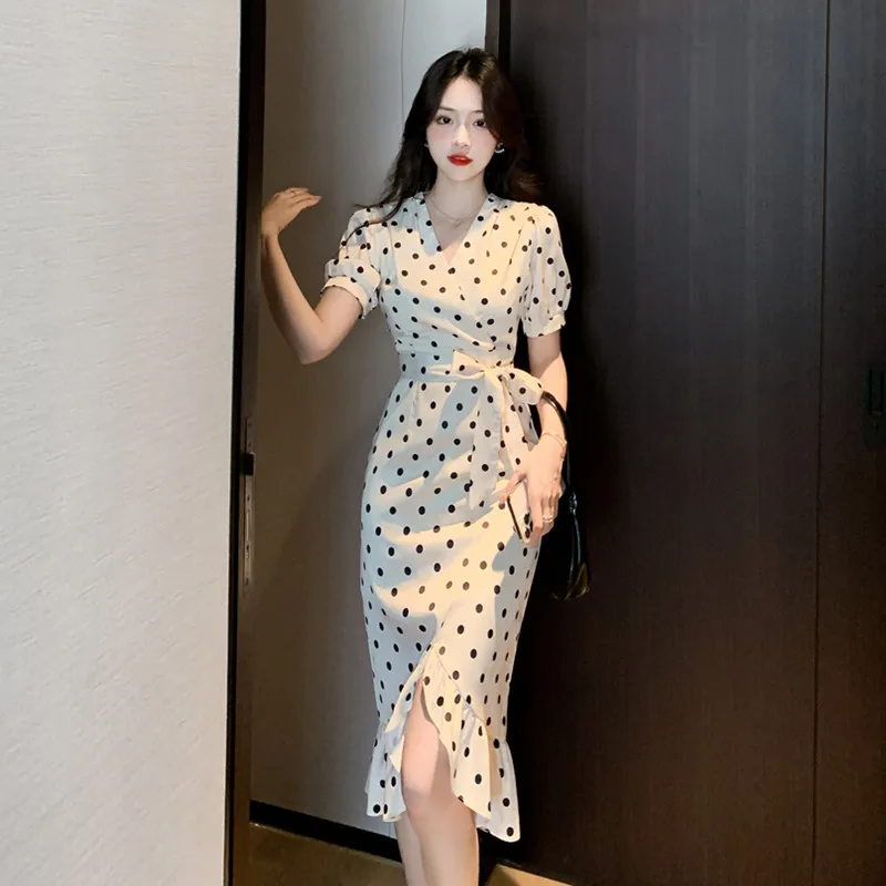 Satin Evening Dresses for Women 2023 New French Dots Print V-neck Short Sleeves Elegant Slim Fit Dress Bow Summer Empire
Satin Evening Dresses for Women 2023 New French Dots Print V-neck Short Sleeves Elegant Slim Fit Dress Bow Summer Empire